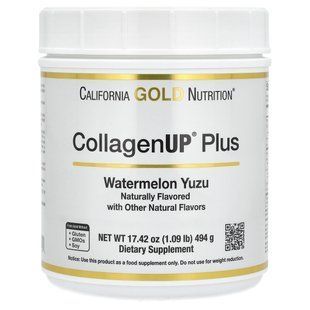 California Gold Nutrition, CollagenUp Plus, Hydrolyzed Marine Collagen Peptides with Fiber and Essential Amino Acids, Watermelon Yuzu, 1.09 lb (494 g) купить в Киеве и Украине