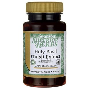 Экстракт Базилика, Holy Basil (Tulsi) Extract, Swanson, 400 мг, 60 капсул купить в Киеве и Украине