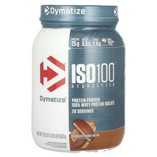 Dymatize, ISO100&reg; Hydrolyzed, 100% Whey Protein Isolate, Chocolate Peanut Butter, 1.43 lb (650 g)