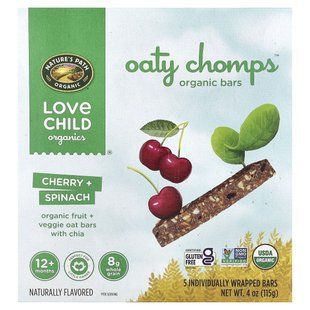 Love Child Organics, Oaty Chomps&trade; Organic Bars, 12+ Months, Cherry + Spinach, 5 Individually Wrapped Bars, 0.8 oz (23 g) Each купить в Киеве и Украине