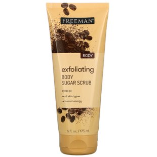 Отшелушивающий сахарный скраб для тела, кофе, Exfoliating Body Sugar Scrub, Coffee, Freeman Beauty, 175 мл купить в Киеве и Украине