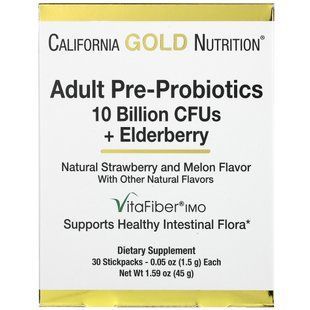 Prebiotics and probiotics for adults 10 billion CFU + elderberry strawberry-melon flavor California Gold Nutrition (Adult Pre-Probiotics) 30 packets of 15 g.
