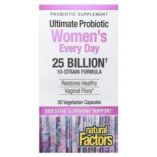 Natural Factors, Найкращі пробіотики для жінок, щодня, 25 млрд добавок, 30 вегетаріанських капсул