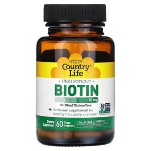 Country Life, High Potency Biotin, 10 mg, 60 Vegan Capsules купить в Киеве и Украине