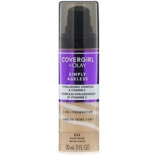 Тональна основа 3 в 1, відтінок 232 &laquo;Нюдовий бежевий&raquo;, Olay Simply Ageless, Covergirl, 30 мл