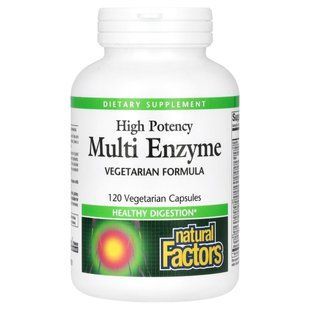 Мультиферменти, сильна дія, вегетаріанська формула, Natural Factors, 120 вегетаріанських капсул