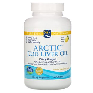 Масло печени арктической трески Nordic Naturals (Arctic cod liver oil) 1000 мг 180 капсул со вкусом лимона купить в Киеве и Украине