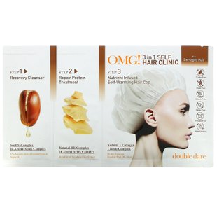 3 ступени для лечения поврежденных волос, OMG! 3 in 1 Self Hair Clinic, For Damaged Hair, Double Dare, 3-х ступенчатый комплект купить в Киеве и Украине