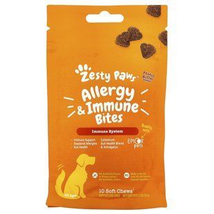 Zesty Paws, Allergy & Immune Bites, For Dogs, All Ages, Peanut Butter, 10 Soft Chews, 1.2 oz (35 g)