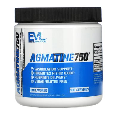 Агматин 750, без ароматизаторів, Agmatine 750, Unflavored, EVLution Nutrition, 75 г