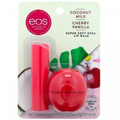Бальзам для губ смак кокосового молока і вишні з ваніллю EOS (Lip Balm Super Soft Shea) 2 упаковки 11 г