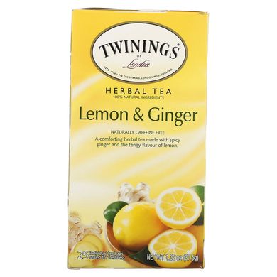 Трав'яний чай, без кофеїну, лимон і імбир, Twinings, 20 пакетиків, 1,32 унції (37,5 г)