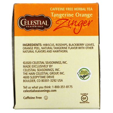 Трав'яний чай без кофеїну Zinger, Мандариново-апельсиновий заряд, Celestial Seasonings, 20 чайних пакетиків, 1,7 унції (47 г)