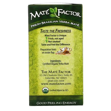 Органічний Yerba Mate, свіжий зелений чай, Mate Factor, 24 чайних пакетиків, 296 унції (84 г)