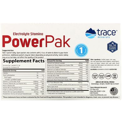 Електроліти Trace Minerals Research (Electrolyte Stamina Power Pak) 30 пакетиків зі смаком малини