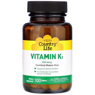 Витамин К-1 Country Life (Vitamin K1) 100 мкг 100 таблеток купить в Киеве и Украине