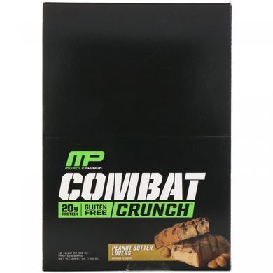 Combat Crunch, для любителей арахисового масла, MusclePharm, 12 батончиков, по 2,22 унции (63 г) каждый купить в Киеве и Украине