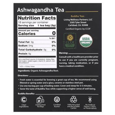 Buddha Teas, Organic Herbal Tea, Ashwagandha, 18 tea bags, 1.27 ounces (36 g)