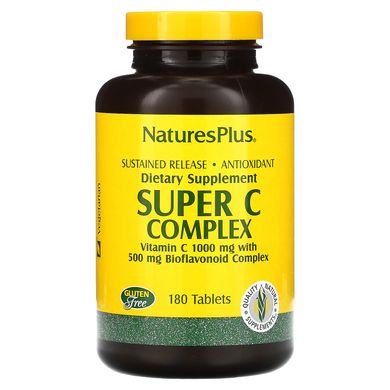 Супер комплекс вітамінів С1000 мг вітаміну С з 500 мг біофлавоноїдів, Nature's Plus, 180 таблеток