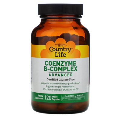 Коферментний комплекс вітамінів групи B, покращена формула, Country Life, 120 рослинних капсул