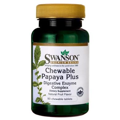 Жувальна папайя плюс, Chewable Papaya Plus, Swanson, 90 таблеток