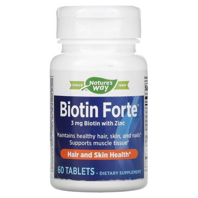 Біотин форте, Biotin Forte, Enzymatic Therapy, 3 мг з цинком, 60 таблеток