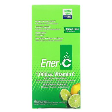 Вітамін C, шипучий розчинний порошок для напою зі смаком лимону і лайма, Ener-C, 30 пакетиків, 10,1 унції (285,6 г)