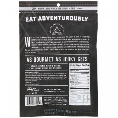 Natural Dried Beef, Original Flavor, Country Archer Jerky, 3 ounces (85 g)