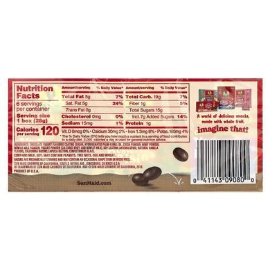 Raisins in yogurt, chocolate, 6 boxes of 28.3 g (1 oz)