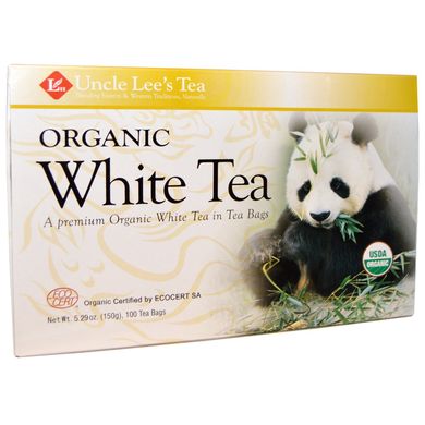 Органічний білий чай, Uncle Lee's Tea, 100 чайних пакетиків, 5,29 унції (150 г)