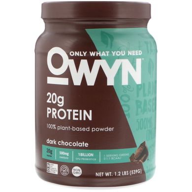 Протеїн, 100% порошок на рослинній основі, темний шоколад, OWYN, 539 г