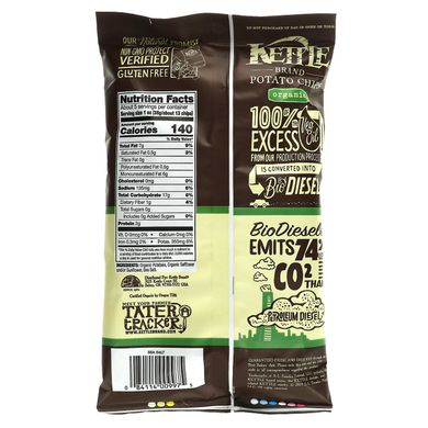 Органічні картопляні чіпси, морська сіль, Kettle Foods, 5 унцій (142 г)