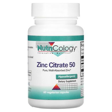 Цитрат цинку, Zinc Citrate, Nutricology, 60 вегетаріанських капсул