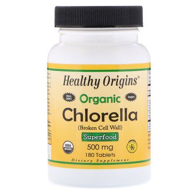 Органічна хлорелла, Organic Chlorella, Healthy Origins, 500 мг, 180 таблеток