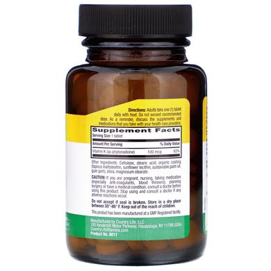 Вітамін К-1 Country Life (Vitamin K1) 100 мкг 100 таблеток