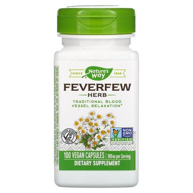 Піретрум дівочий, Feverfew Leaves, Nature's Way, 380 мг, 100 вегетаріанських капсул