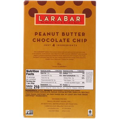 Батончики с шоколадной крошкой и арахисовым маслом Larabar (Peanut Butter) 16 бат. купить в Киеве и Украине