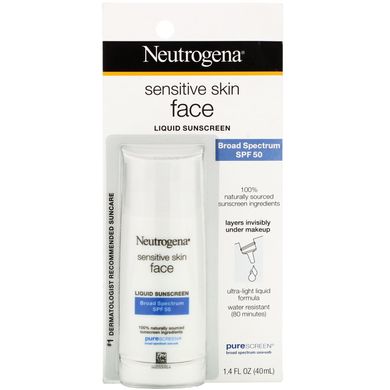 Рідкий сонцезахисний крем фактор захисту від сонця SPF50 Neutrogena (Sensitive Skin Face Mineral Sunscreen SPF 50) 40 мл