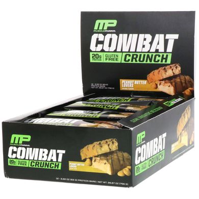 Combat Crunch, для любителів арахісового масла, MusclePharm, 12 батончиків, по 2,22 унції (63 г) кожен