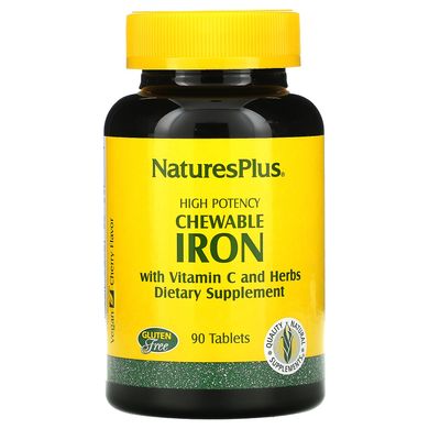 Залізо з вітаміном С Nature's Plus (Iron with Vitamin C) 90 жувальних таблеток зі смаком вишні