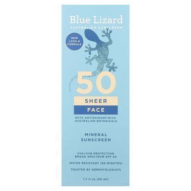 Blue Lizard Australian Sunscreen, Sheer Face Mineral Sunscreen, SPF 50, 1.7 fl oz (50 ml)