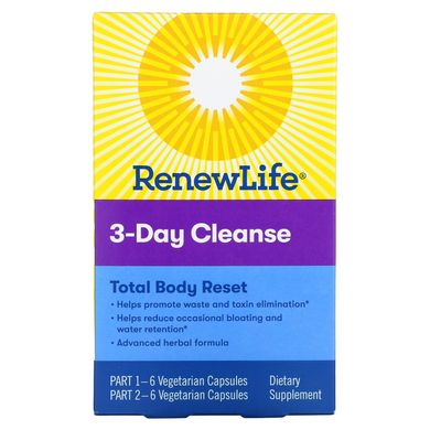 Renew Life, 3-денне очищення, повне скидання тіла, 12 вегетаріанських капсул