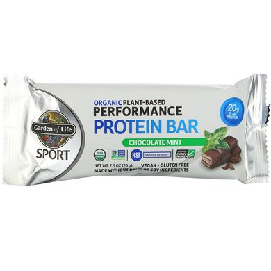 Батончики з рослинним білком шоколадна м'ята для веганів Garden of Life (Protein Bar Sport) 12 шт. по 70 г