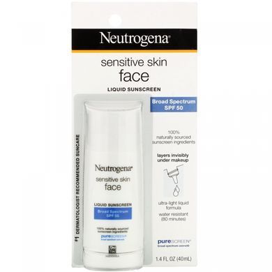 Рідкий сонцезахисний крем фактор захисту від сонця SPF50 Neutrogena (Sensitive Skin Face Mineral Sunscreen SPF 50) 40 мл