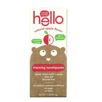 Зубна паста для навчання гігієні порожнини рота, без фтору, з органічним ароматом яблука, Hello, 42,5 г (15 oz)