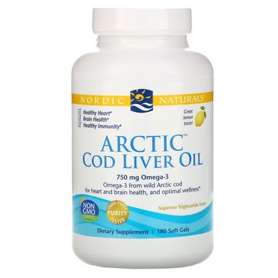 Масло печінки арктичної тріски Nordic Naturals (Arctic cod liver oil) 1000 мг 180 капсул зі смаком лимона