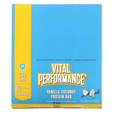 Vital Proteins, Протеиновый батончик Vital Performance, ваниль и кокос, 12 батончиков по 1,94 унции (55 г) каждый купить в Киеве и Украине