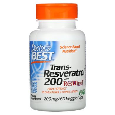 Транс-резвератрол 200, Trans-Resveratrol 200, Doctor's Best, 200 мг, 60 вегетаріанських капсул