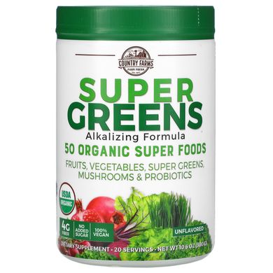 Super Greens, сертифицированная органическая формула из цельных продуктов, яркий натуральный вкус, Country Farms, 10,6 унц. (300 г) купить в Киеве и Украине