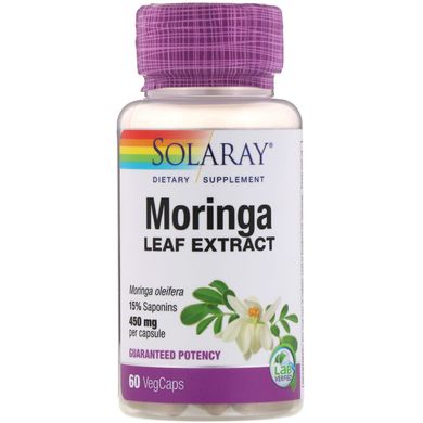 Екстракт листя морінги, Moringa Leaf Extract, Solaray, 450 мг, 60 вегетаріанських капсул